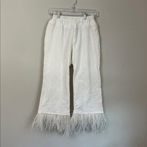 White Feather Trim Pants - Hippe beach bum